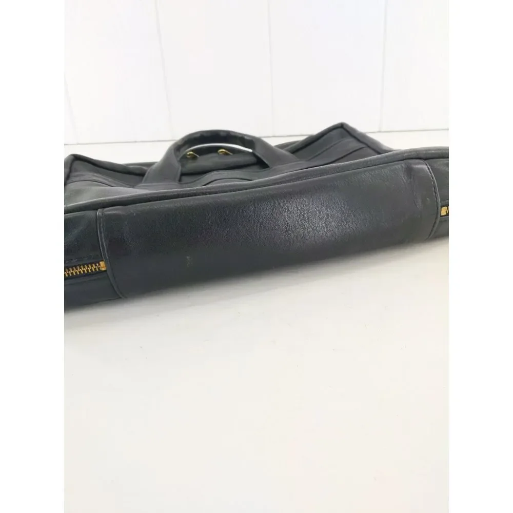 MacClay Leather Design Black Leather Laptop Briefcase Tote Bag‎ Attache